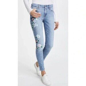 7 For All Mankind Blue Purple Pink Floral Light Wash Ankle Skinny Jeans